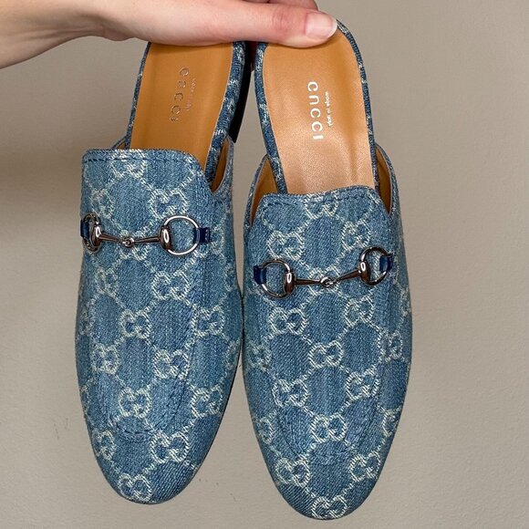 Gucci Shoes - Gucci Denim Monogram Mules